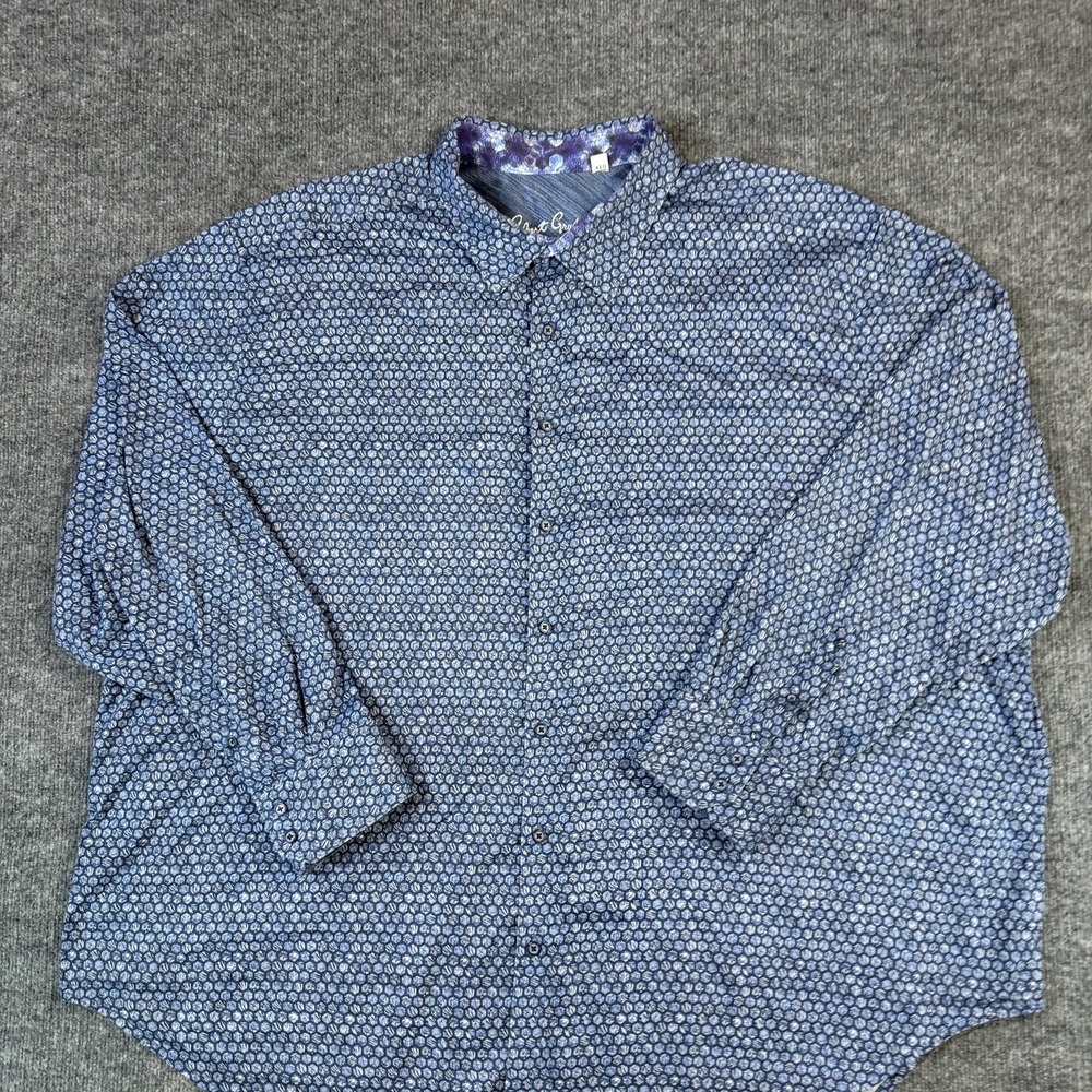 Robert Graham Shirt Mens 4XL Blue Geometric Long Sleeve Stretch Cotton Button Up